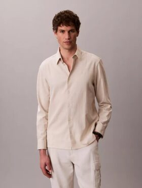 Camisa clásica de lino y algodón con botones