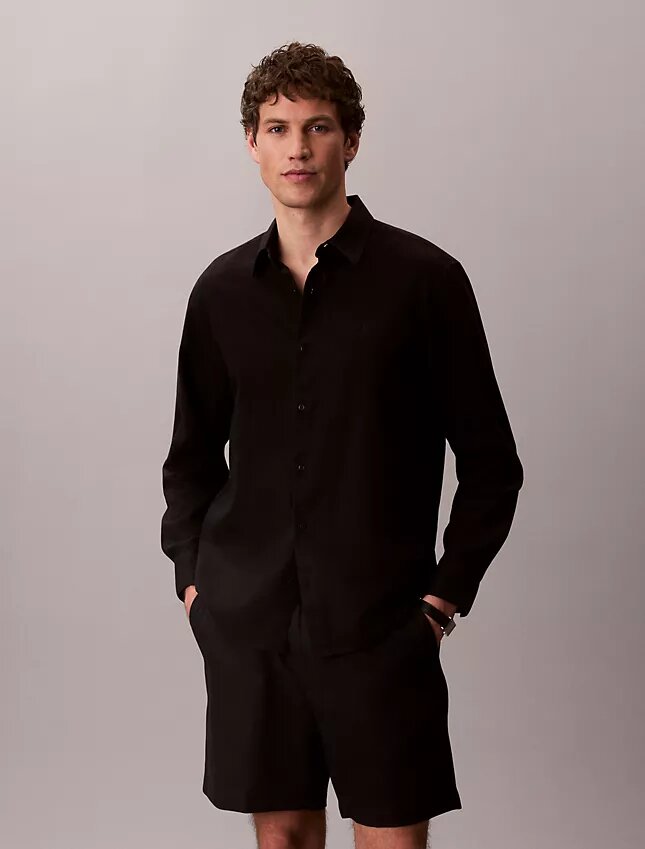 Camisa clásica de lino y algodón con botones Camisa clásica de lino y algodón con botones