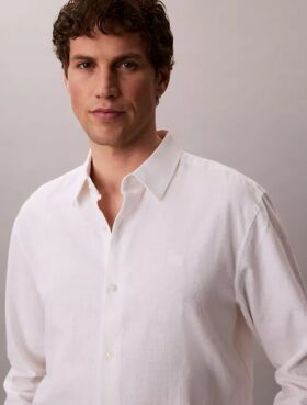 Camisa clásica de lino y algodón con botones