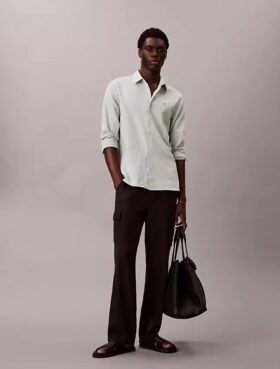 Camisa clásica de lino y algodón con botones