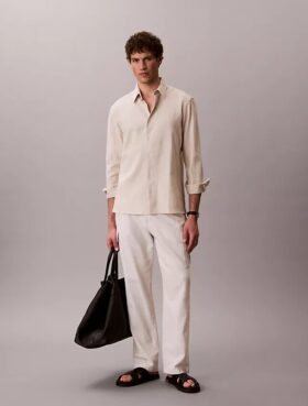 Camisa clásica de lino y algodón con botones
