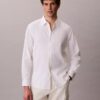 Camisa clásica de lino y algodón con botones Camisa clásica de lino y algodón con botones