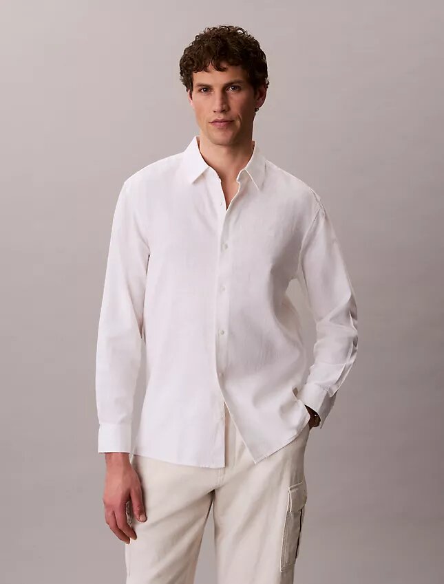 Camisa clásica de lino y algodón con botones Camisa clásica de lino y algodón con botones