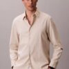 Camisa clásica de lino y algodón con botones Camisa clásica de lino y algodón con botones