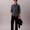 Camisa clásica de lino y algodón con botones Camisa clásica de lino y algodón con botones