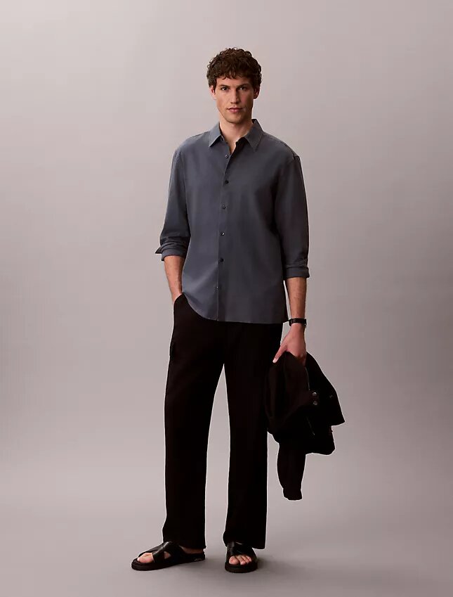 Camisa clásica de lino y algodón con botones Camisa clásica de lino y algodón con botones