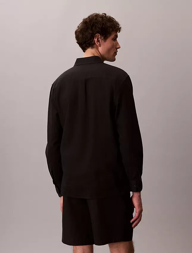 Camisa clásica de lino y algodón con botones Camisa clásica de lino y algodón con botones