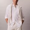 Camisa clásica de lino y algodón con botones Camisa clásica de lino y algodón con botones