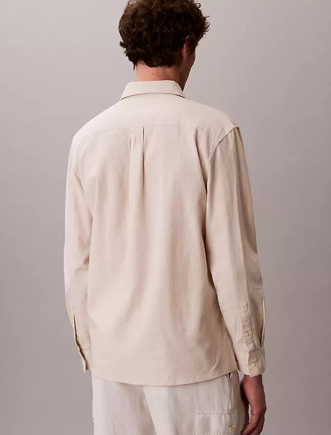 Camisa clásica de lino y algodón con botones Camisa clásica de lino y algodón con botones