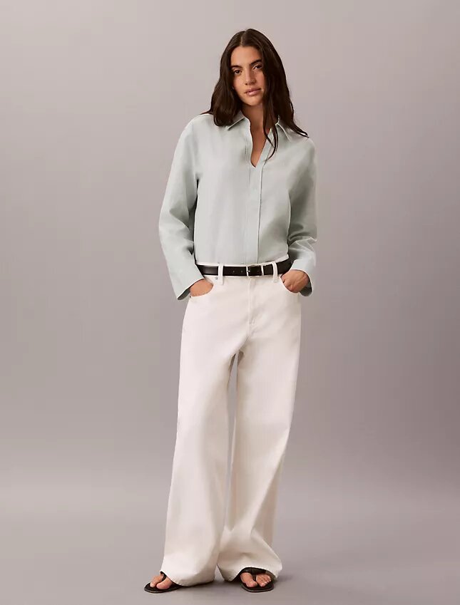 Camisa clásica de mezcla de lino Camisa clásica de mezcla de lino
