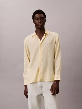 Camisa clásica de mezcla de lino liso