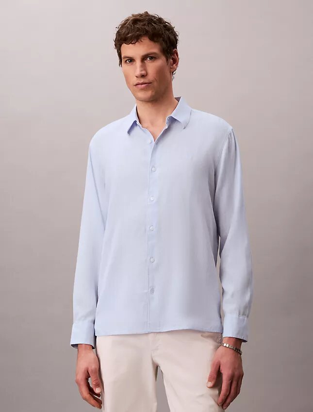 Camisa clásica de mezcla de lino liso Camisa clásica de mezcla de lino liso