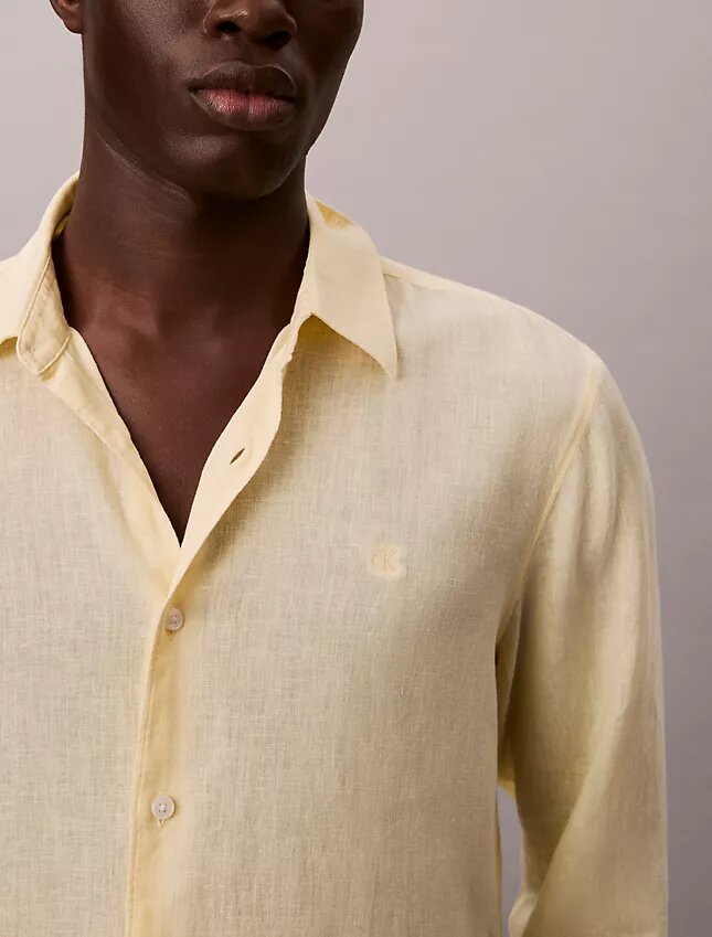 Camisa clásica de mezcla de lino liso Camisa clásica de mezcla de lino liso
