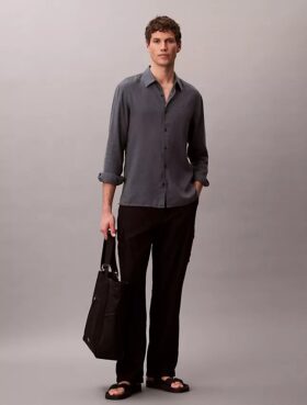 Camisa clásica de mezcla de lino liso