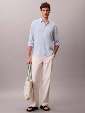 Camisa clásica de mezcla de lino liso