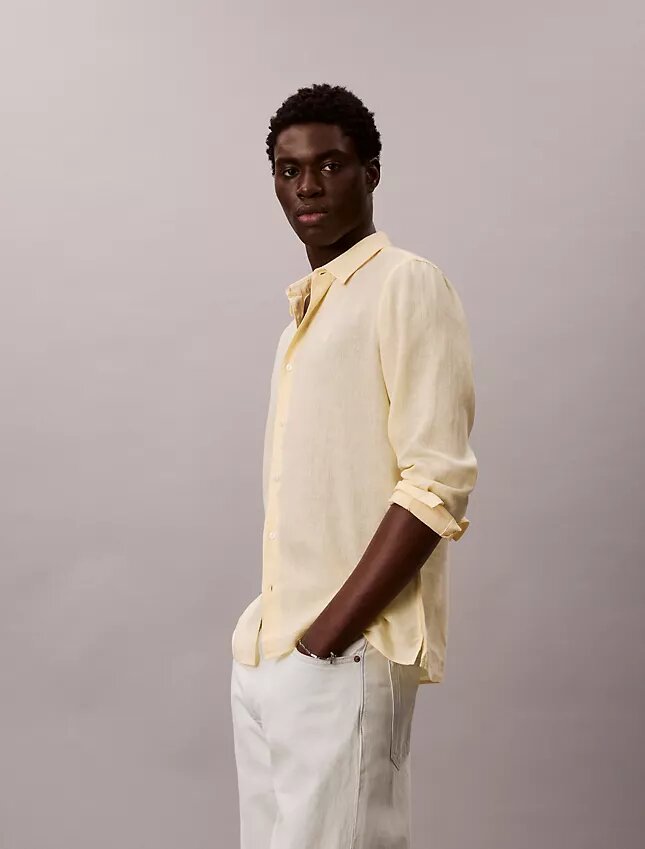 Camisa clásica de mezcla de lino liso Camisa clásica de mezcla de lino liso