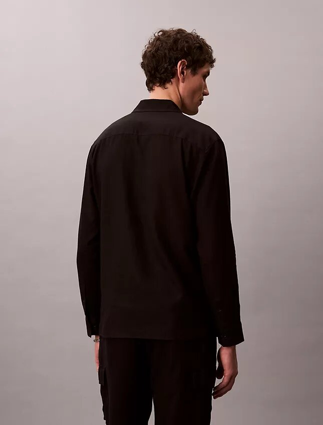 Camisa clásica de mezcla de lino liso Camisa clásica de mezcla de lino liso