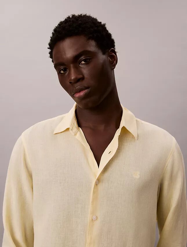 Camisa clásica de mezcla de lino liso Camisa clásica de mezcla de lino liso
