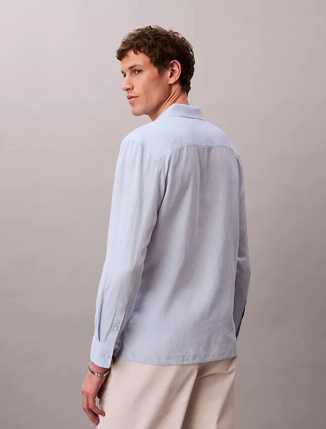 Camisa clásica de mezcla de lino liso Camisa clásica de mezcla de lino liso