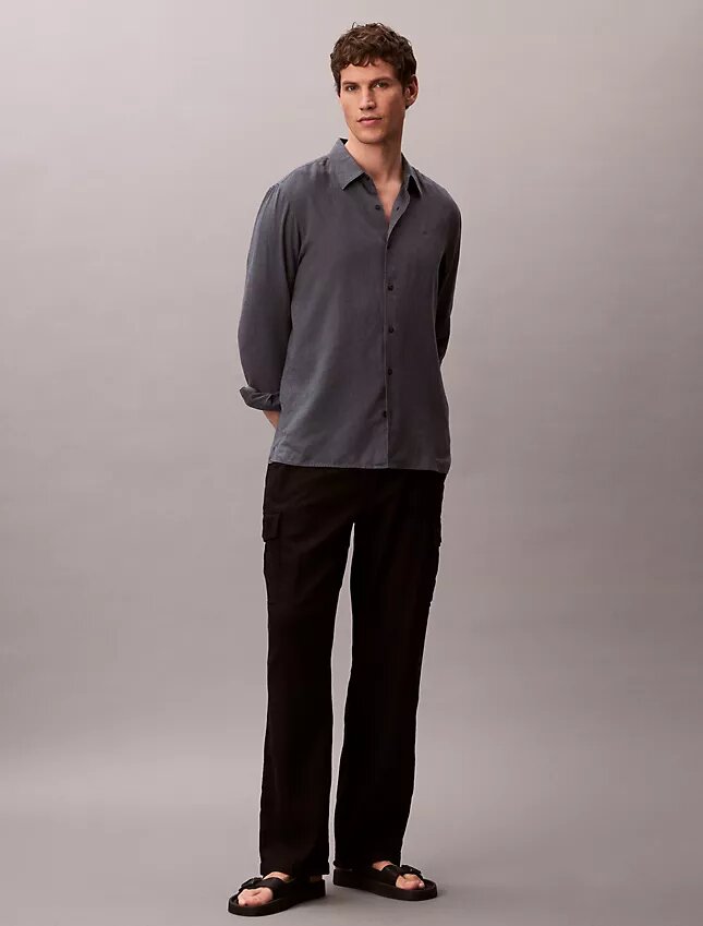 Camisa clásica de mezcla de lino liso Camisa clásica de mezcla de lino liso