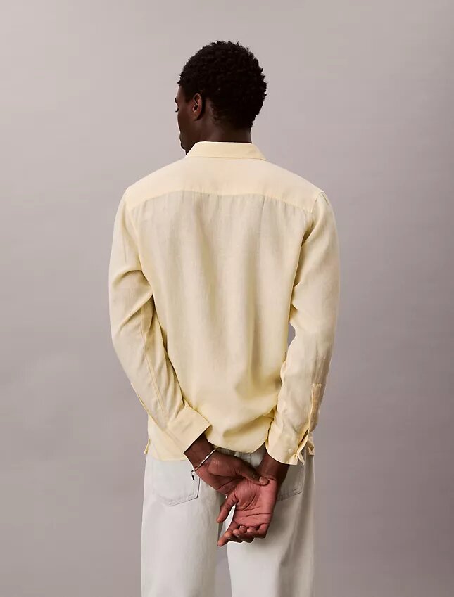 Camisa clásica de mezcla de lino liso Camisa clásica de mezcla de lino liso
