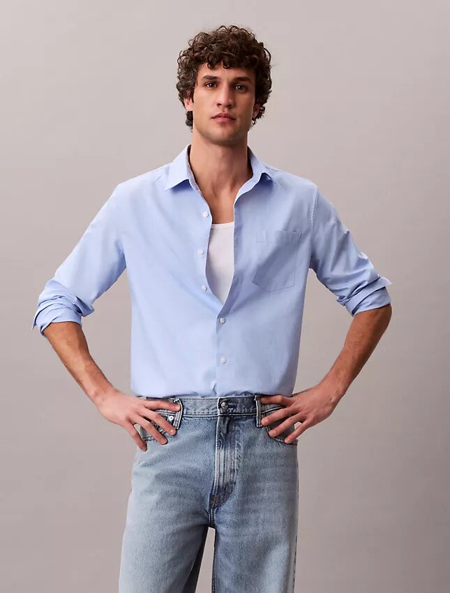 Camisa clásica de popelín lavado con botones Camisa clásica de popelín lavado con botones