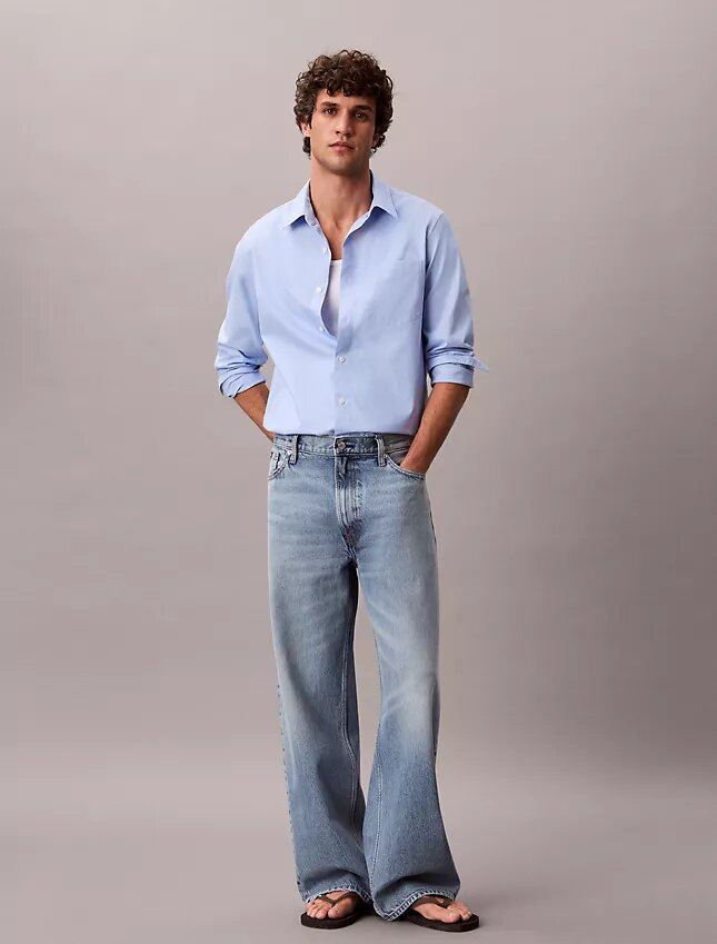 Camisa clásica de popelín lavado con botones Camisa clásica de popelín lavado con botones