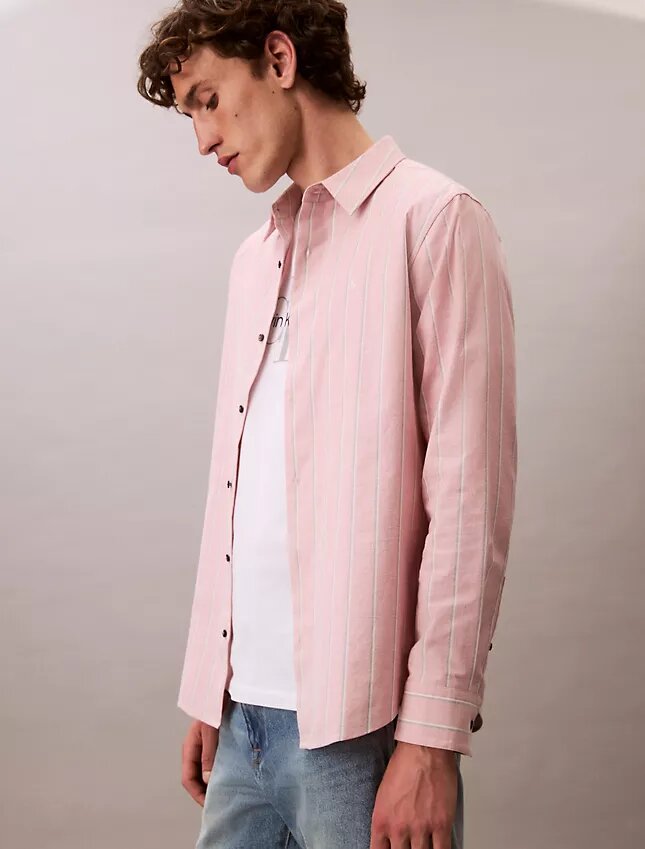 Camisa clásica Oxford a rayas con botones Camisa clásica Oxford a rayas con botones