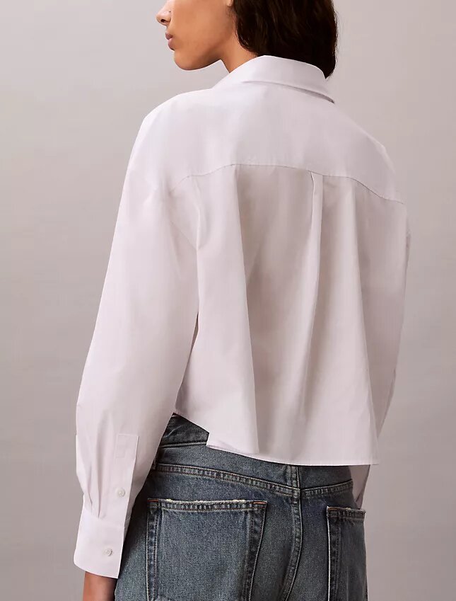 Camisa corta de corte cuadrado con botones de popelín de algodón Camisa corta de corte cuadrado con botones de popelín de algodón
