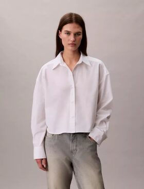 Camisa corta holgada de popelín con botones