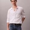 Camisa de botones holgada con rayas arrugadas teñidas en hilo Camisa de botones holgada con rayas arrugadas teñidas en hilo