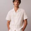 Camisa de cuadros de mezcla de lino con botones y corte holgado