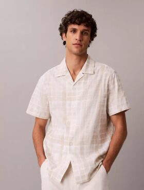 Camisa de cuadros de mezcla de lino con botones y corte holgado
