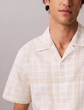 Camisa de cuadros de mezcla de lino con botones y corte holgado