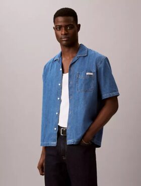 Camisa de Denim con mezcla de lino y botones