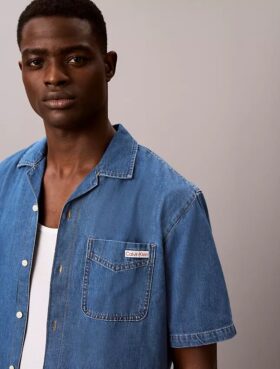 Camisa de Denim con mezcla de lino y botones