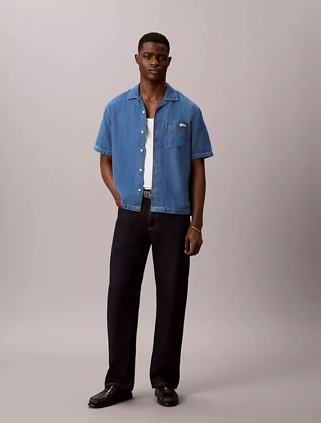 Camisa de Denim con mezcla de lino y botones Camisa de Denim con mezcla de lino y botones
