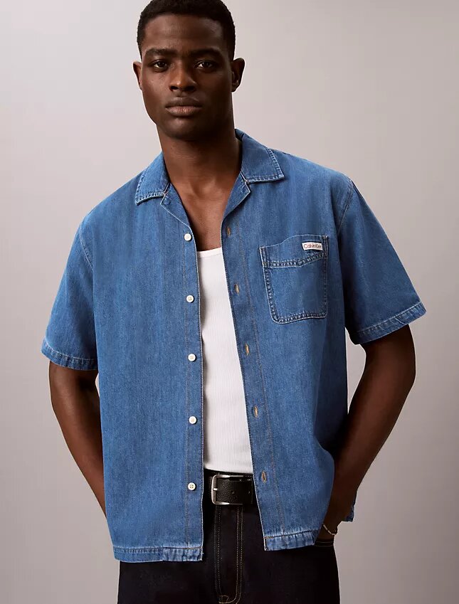 Camisa de Denim con mezcla de lino y botones Camisa de Denim con mezcla de lino y botones