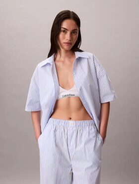 Camisa de dormir holgada de manga corta de popelín de algodón