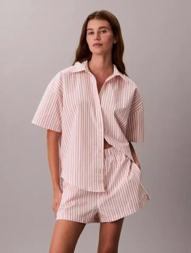 Camisa de dormir holgada de manga corta de popelín de algodón