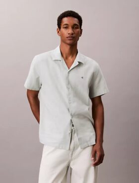 Camisa de lino y algodón de manga corta con botones