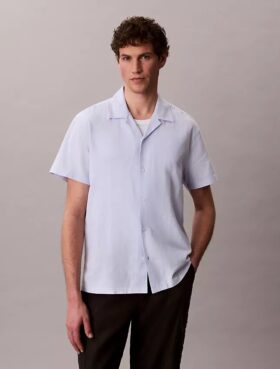 Camisa de lino y algodón de manga corta con botones