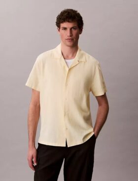 Camisa de lino y algodón de manga corta con botones