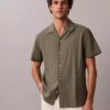 Camisa de lino y algodón de manga corta con botones Camisa de lino y algodón de manga corta con botones