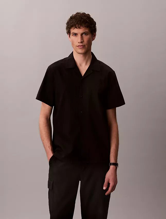 Camisa de lino y algodón de manga corta con botones Camisa de lino y algodón de manga corta con botones