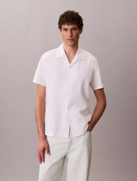 Camisa de lino y algodón de manga corta con botones