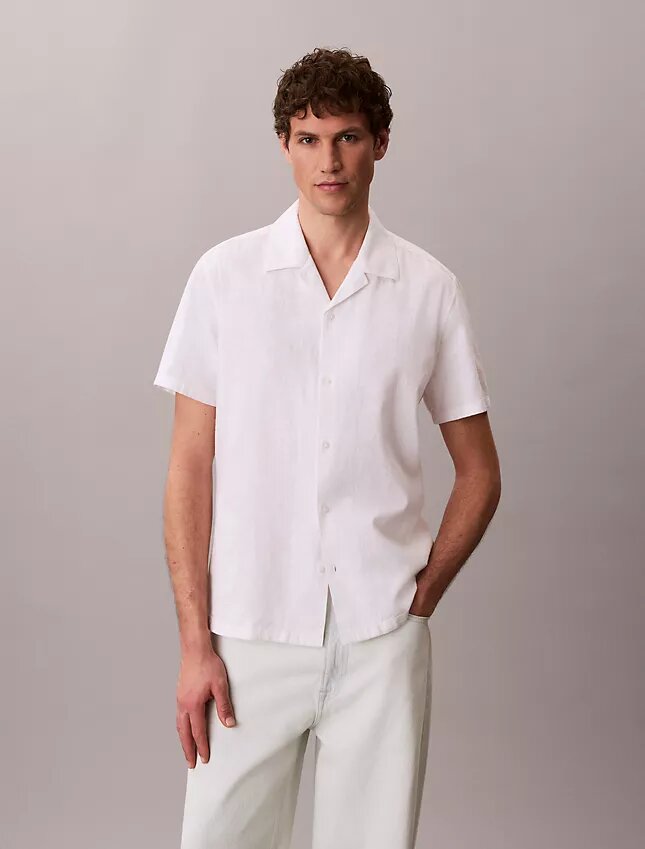 Camisa de lino y algodón de manga corta con botones Camisa de lino y algodón de manga corta con botones