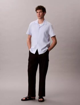 Camisa de lino y algodón de manga corta con botones