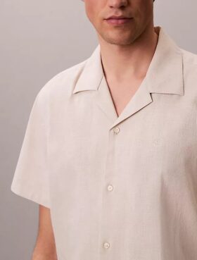 Camisa de lino y algodón de manga corta con botones