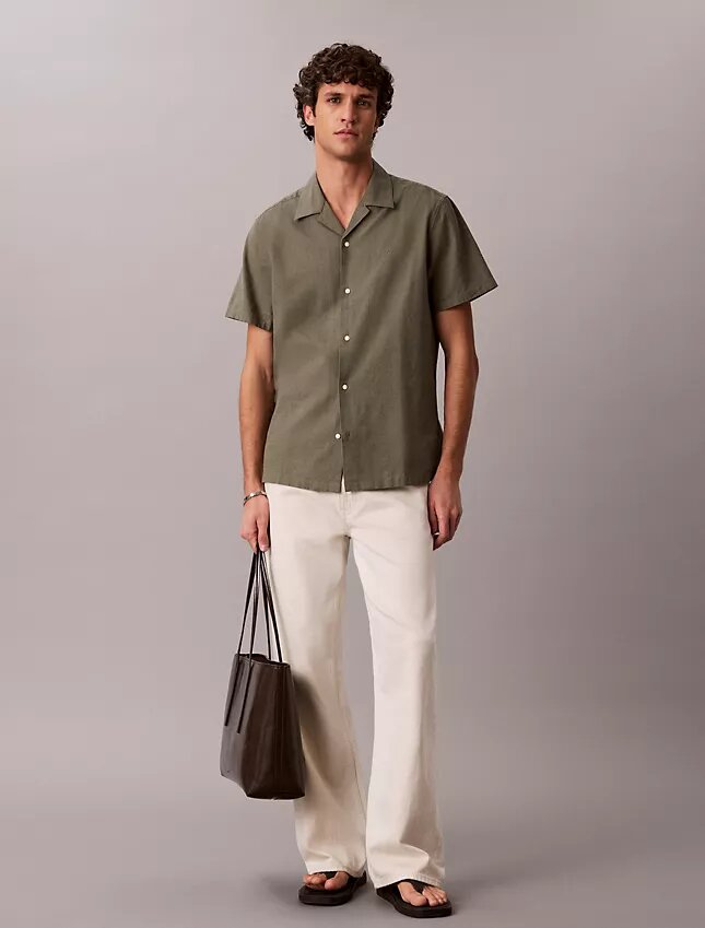 Camisa de lino y algodón de manga corta con botones Camisa de lino y algodón de manga corta con botones